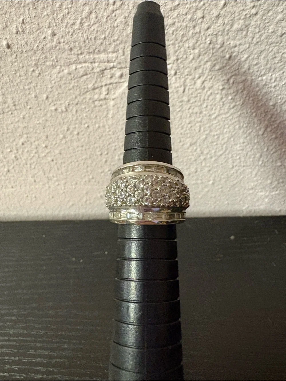 Silver Tone Pave Clear Stone Wide Band Statement Ring Maker’s Mark